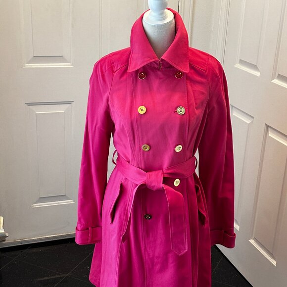 NWT! INC International Concepts Womens Hot Pink Double Breasted Trench Coat Sz M - Picture 14 of 14